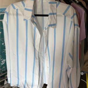 Blue and White Striped Men's Shirt